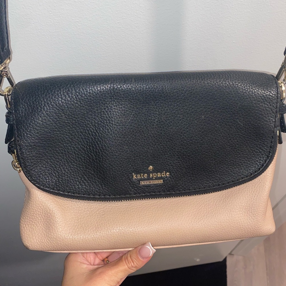 Kate Spade Black and Blush Pebbled Leather Crossbody